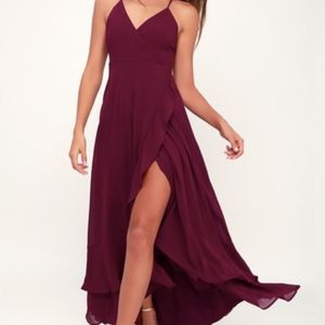 In Love Forever Burgundy Lace-Up Maxi Lulus Dress